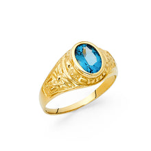 Ioka Jewelry - 14K Yellow Solid Gold 10MM Oval Cut Blue Cubic Zirconia CZ Men's Ring
