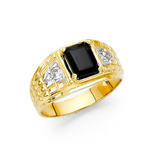 Ioka Jewelry - 14K Yellow Solid Gold 10MM Black Cubic Zirconia CZ Men's Ring