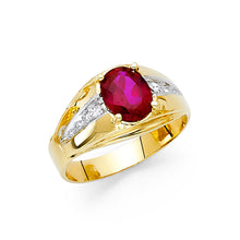 Ioka Jewelry - 14K Yellow Solid Gold 10MM Red Oval Cubic Zirconia CZ Men's Ring