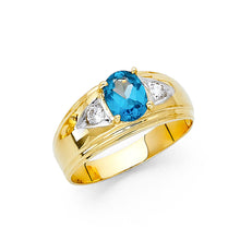 Ioka Jewelry - 14K Yellow Solid Gold 10MM Blue Cubic Zirconia CZ with Side Stones Men's Ring