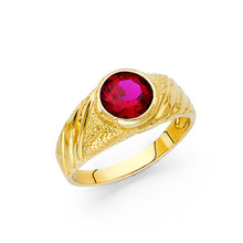 Ioka Jewelry - 14K Yellow Solid Gold 10MM Round Cut Red Cubic Zirconia CZ Men's Ring