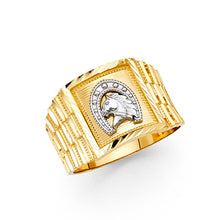Ioka Jewelry - 14K Yellow Solid Gold 14MM Lucky Horseshoe Jockey Men's Ring
