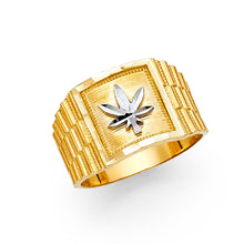 Ioka Jewelry - 14K Yellow Solid Gold 14MM Marijuana Men's Ring