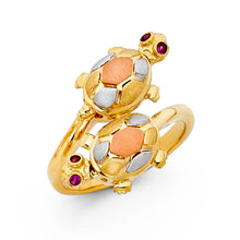 Ioka Jewelry - 14K Tri Color Solid Gold Fancy Double Turtle Ring