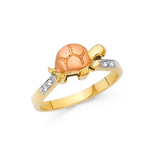 Ioka Jewelry - 14K Two Tone Solid Gold Cubic Zirconia CZ Fancy Little Turtle Ring