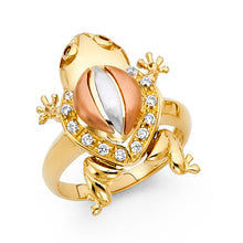 Ioka Jewelry - 14K Tri Color Solid Gold Cubic Zirconia CZ Fancy Lucky Frog Ring
