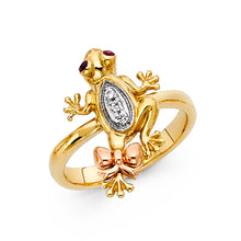 Ioka Jewelry - 14K Tri Color Solid Gold Cubic Zirconia CZ Fancy Lucky Frog Ring