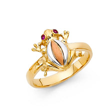 Ioka Jewelry - 14K Tri Color Solid Gold Cubic Zirconia CZ Fancy Lucky Frog Ring
