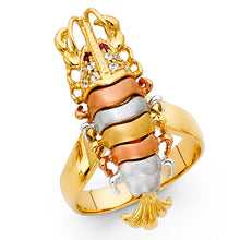 Ioka Jewelry - 14K Tri Color Solid Gold Cubic Zirconia CZ Fancy Lobster Ring