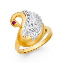 Ioka Jewelry - 14K Two Tone Solid Gold Cubic Zirconia CZ Fancy Goosering