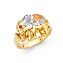 Ioka Jewelry - 14K Tri Color Solid Gold Cubic Zirconia CZ Fancy Elephant Ring
