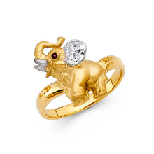 Ioka Jewelry - 14K Two Tone Solid Gold Cubic Zirconia CZ Fancy Elephant Ring