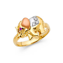 Ioka Jewelry - 14K Tri Color Solid Gold Cubic Zirconia CZ Fancy Elephant Ring