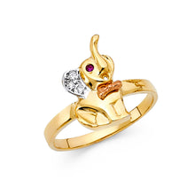 Ioka Jewelry - 14K Two Tone Solid Gold Cubic Zirconia CZ Fancy Elephant Ring