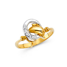 Ioka Jewelry - 14K Tri Color Solid Gold Cubic Zirconia CZ Fancy Jumping Dolphin Ring