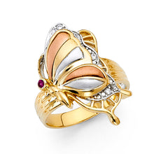 Ioka Jewelry - 14K Tri Color Solid Gold Cubic Zirconia CZ Fancy Butterfly Ring