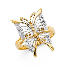 Ioka Jewelry - 14K Two Tone Solid Gold Cubic Zirconia CZ Fancy Butterfly Ring