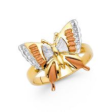 Ioka Jewelry - 14K Tri Color Solid Gold Cubic Zirconia CZ Fancy Butterfly Ring
