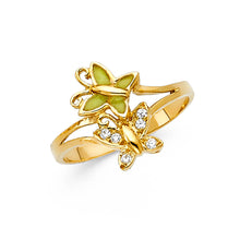 Ioka Jewelry - 14K Tri Color Solid Gold Cubic Zirconia CZ Fancy Dual Butterfly Ring