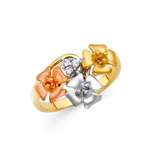 Ioka Jewelry - 14K Tri Color Solid Gold Cubic Zirconia CZ Fancy Tri Flower Ring