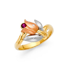Ioka Jewelry - 14K Tri Color Solid Gold Cubic Zirconia CZ Fancy Tulip Flower Ring