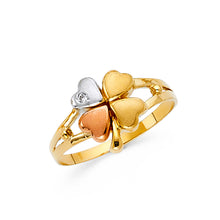 Ioka Jewelry - 14K Tri Color Solid Gold Cubic Zirconia CZ Fancy 4 Leaf Clover Ring