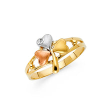 Ioka Jewelry - 14K Tri Color Solid Gold Cubic Zirconia CZ Fancy 3 Leaf Clover Ring