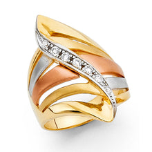Ioka Jewelry - 14K Tri Color Solid Gold Cubic Zirconia CZ Fancy Semanario Ring