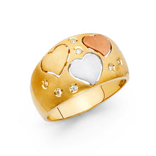 Ioka Jewelry - 14K Tri Color Solid Gold Fancy Three Heart Ring