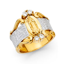 Ioka Jewelry - 14K Yellow Solid Gold Cubic Zirconia CZ Virgin Mary Religious Ring