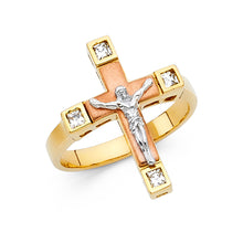 Ioka Jewelry - 14K Two Tone Solid Gold Lords Prayer Crucifix Cross Ring