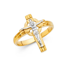 Ioka Jewelry - 14K Tri Color Solid Gold Cubic Zirconia CZ Crucifix Cross Ring