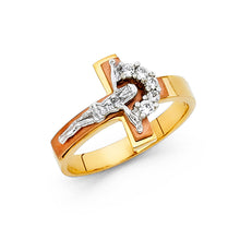 Ioka Jewelry - 14K Two Tone Solid Gold Sideways Crucifix Ring
