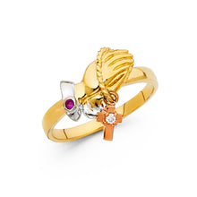 Ioka Jewelry - 14K Tri Color Solid Gold Cubic Zirconia CZ Hands Prayer Ring