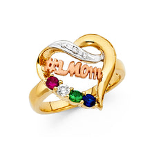 Ioka Jewelry - 14K Tri Color Solid Gold Cubic Zirconia #1 Mom Ring