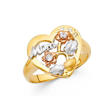 Ioka Jewelry - 14K Tri Color Solid Gold Cubic Zirconia CZ Mom With Flowers Ring