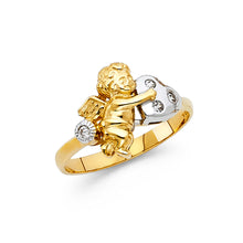 Ioka Jewelry - 14K Tri Color Solid Gold Cubic Zirconia CZ Cupid with Heart Ring