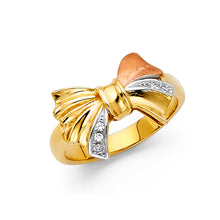 Ioka Jewelry - 14K Tri Color Solid Gold Cubic Zirconia CZ Ribbon Bow Ring