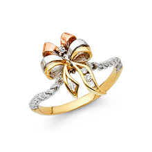 Ioka Jewelry - 14K Tri Color Solid Gold Cubic Zirconia CZ Ribbon Bow Ring