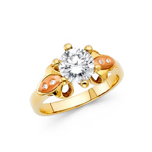Ioka Jewelry - 14K Two Tone Solid Gold Round Cut Solitaire Cubic Zirconia CZ Ribbon Bow Ring
