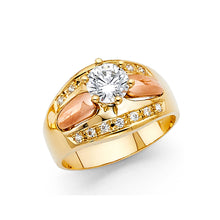 Ioka Jewelry - 14K Two Tone Solid Gold Round Cut Cubic Zirconia CZ Fancy Ring
