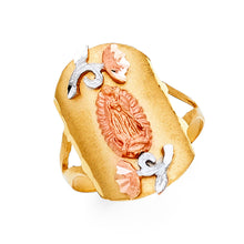 Ioka Jewelry - 14K Tri Color Solid Gold Our Lady of Guadalupe With Roses Religious Ring