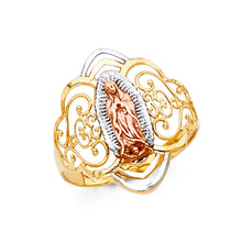 Ioka Jewelry - 14K Tri Color Solid Gold Our Lady of Guadalupe Religious Fancy Ring