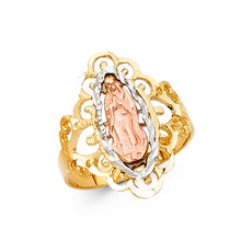 Ioka Jewelry - 14K Tri Color Solid Gold Our Lady of Guadalupe Religious Fancy Ring