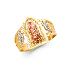 Ioka Jewelry - 14K Tri Color Solid Gold Our Lady of Guadalupe with Angels Religious Ring