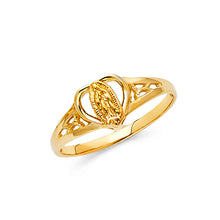 Ioka Jewelry - 14K Yellow Solid Gold Our Lady of Guadalupe with Heart Religious Ring
