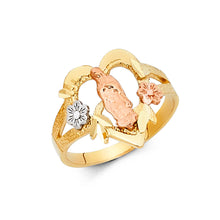 Ioka Jewelry - 14K Tri Color Solid Gold Our Lady of Guadalupe with Flowers Religious Ring