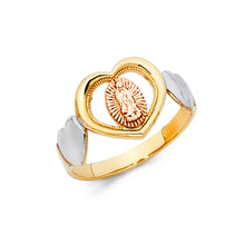 Ioka Jewelry - 14K Tri Color Solid Gold Our Lady of Guadalupe with Hearts Religious Ring