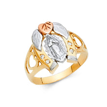 Ioka Jewelry - 14K Tri Color Solid Gold Our Lady of Guadalupe with Horseshoe Religious Ring