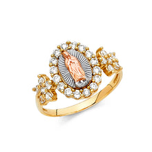 Ioka Jewelry - 14K Tri Color Solid Gold Cubic Zirconia CZ Our Lady of Guadalupe Religious Fancy Ring